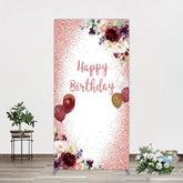 Aperturee - Aperturee Burgundy Floral Balloon Rose Birthday Rectangle Backdrop